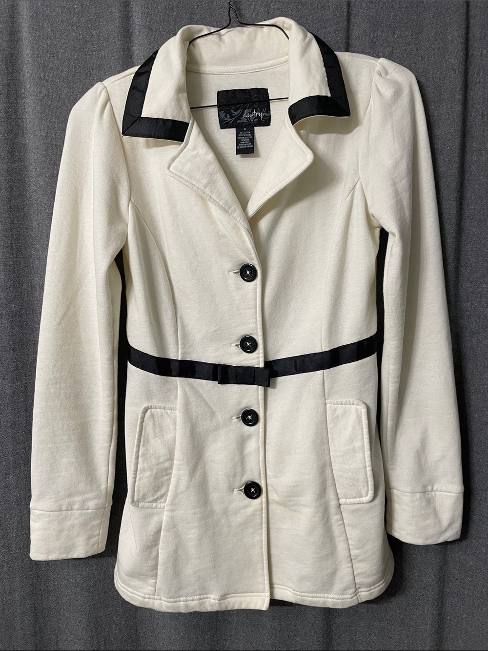 White Women's Tailored Button-Front Jacket with Black Trim